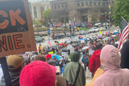 Crowds gather at a "Hands Off!" protest in Louisville. 