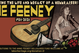 Graphic shows woman with guitar and says Anne Feeney, 1951-2021 