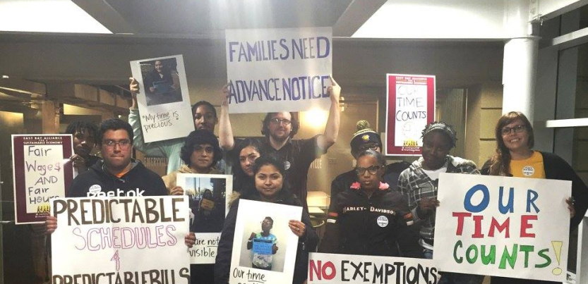 Fair Workweek Initiative protests for fair wages, fair hours, and predictable schedules.