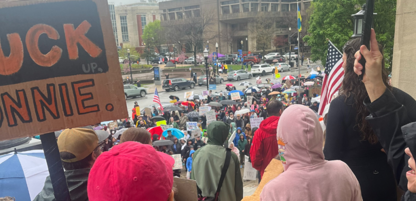 Crowds gather at a "Hands Off!" protest in Louisville. 