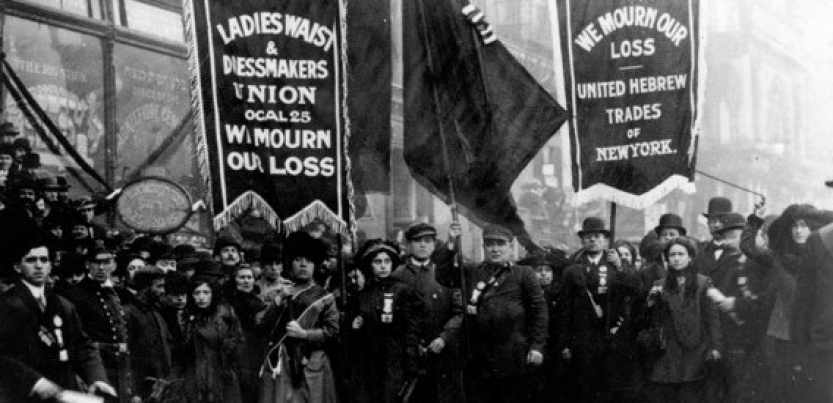 Garment workers march in protest.
