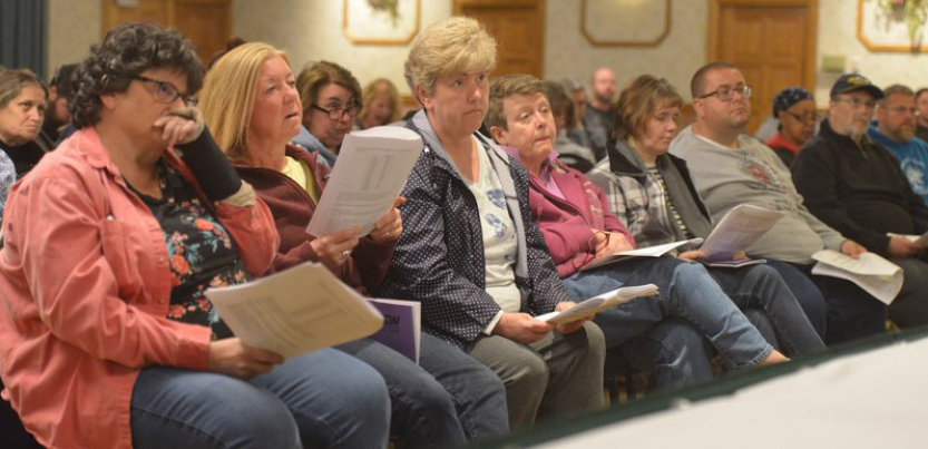 People sitting in the front row at the Stop & Shop workers UFCW 1459 contract ratification.
