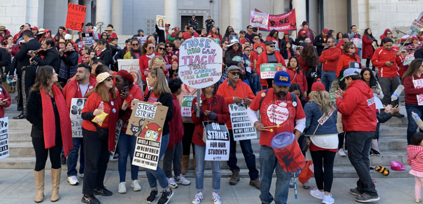 L.A. teachers in red rallying during their January 2019 strike.