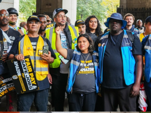 Amazon delivery drivers rally outside City Hall in NYC. 