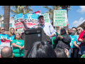 Bernie Sanders addressing a UPTE picket line in 2019.