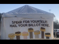 An Amazon-sponsored voting tent for workers during the Amazon Bessemer warehouse election.