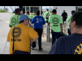 Workers in pro and con shirts before the UAW election at VW's plant in Chattanooga, Tennessee.