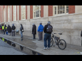 A line of people outside a Detroit homeless shelter