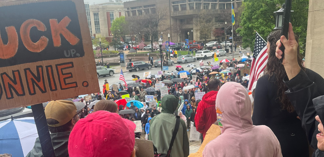 Crowds gather at a "Hands Off!" protest in Louisville.