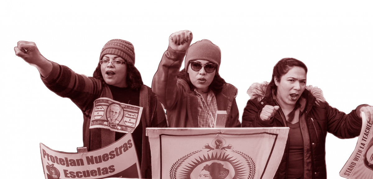 Three UTLA strikers demonstrating, January 2019.