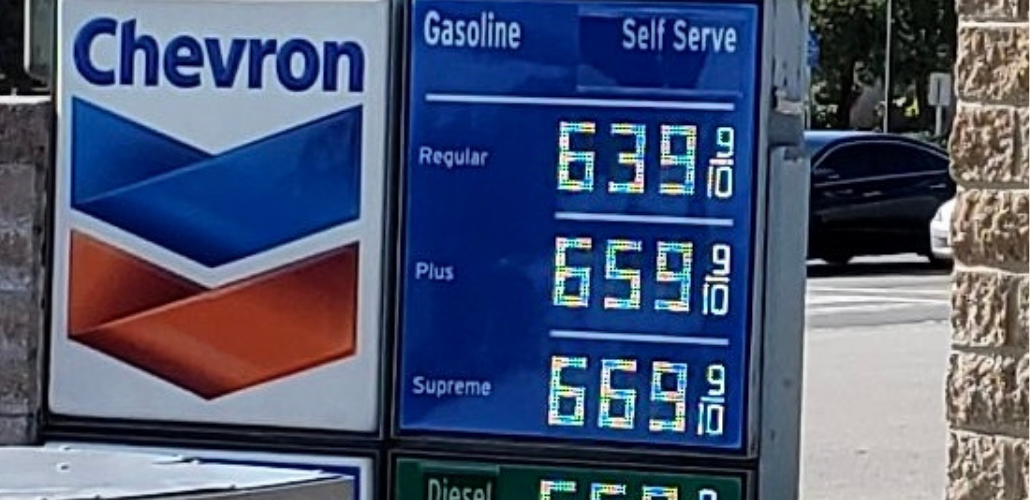 Chevron gas prices photo starting at $6.39 a gallon for regular