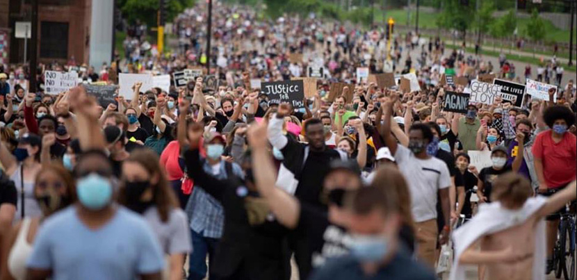 Crowd of protesters protesting George Floyd murder