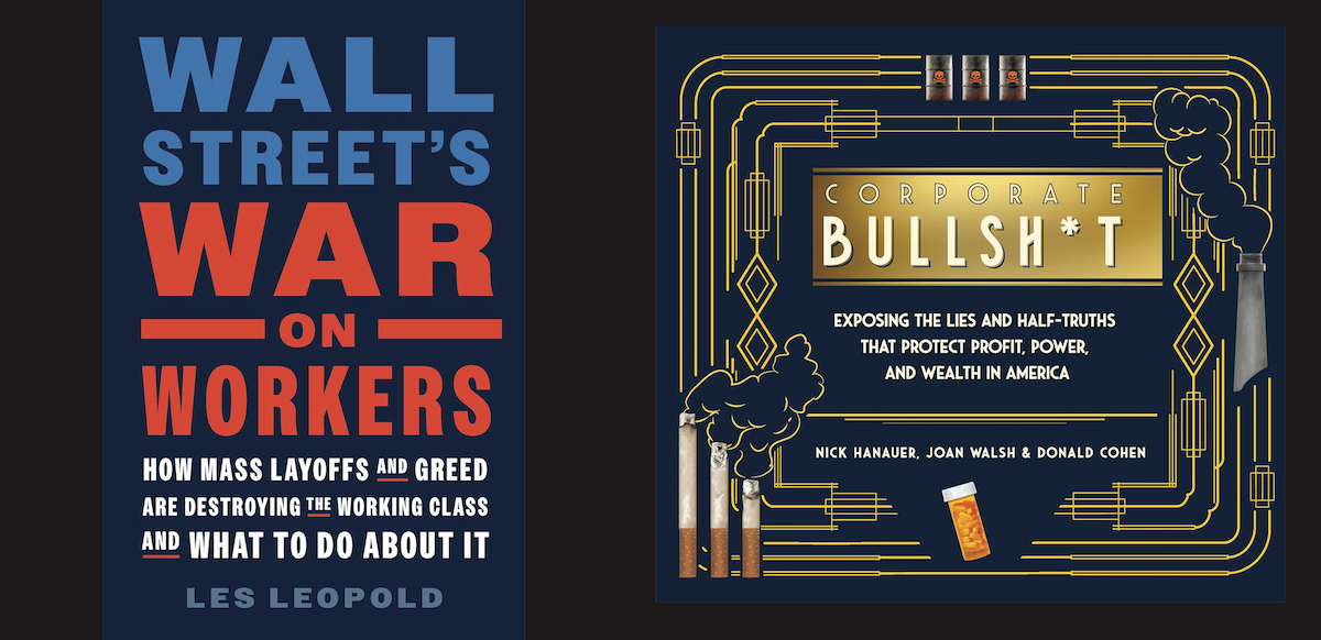 Two book covers are shown, both mostly the title and author text; one has images of cigarettes and smokestack