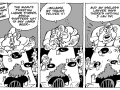 A cartoon featuring Frank Dawson (a boss) across the dinner table from his wife. Dawson, getting increasingly furious across the cartoon's three panels, says: "The union's picketing liquor stores, asking supporters not to buy Coors Beer—because my trucks deliver it! And my useless lawyer says there's nothing I can do about it." 