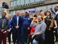 Workers and union supporters stand in front of the Philadelphia Center City Whole Foods.